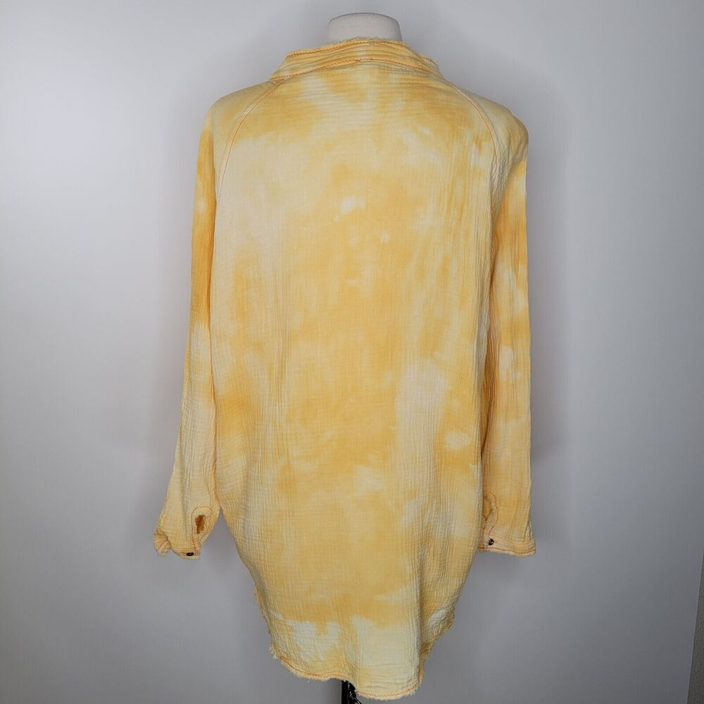 ANTHROPOLOGIE FLAWLESS Yellow Gauzy Cotton Shirt Sz M Tie Dye Oversized Longline - Picture 6 of 11